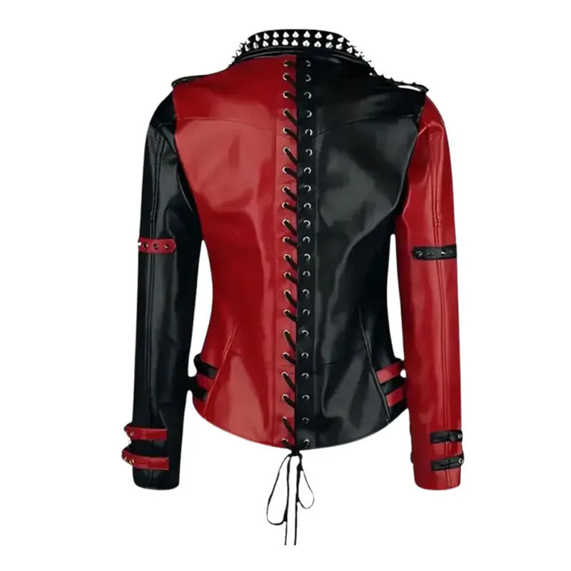 Halloween Red & Black Silver Studded Leather Jacket