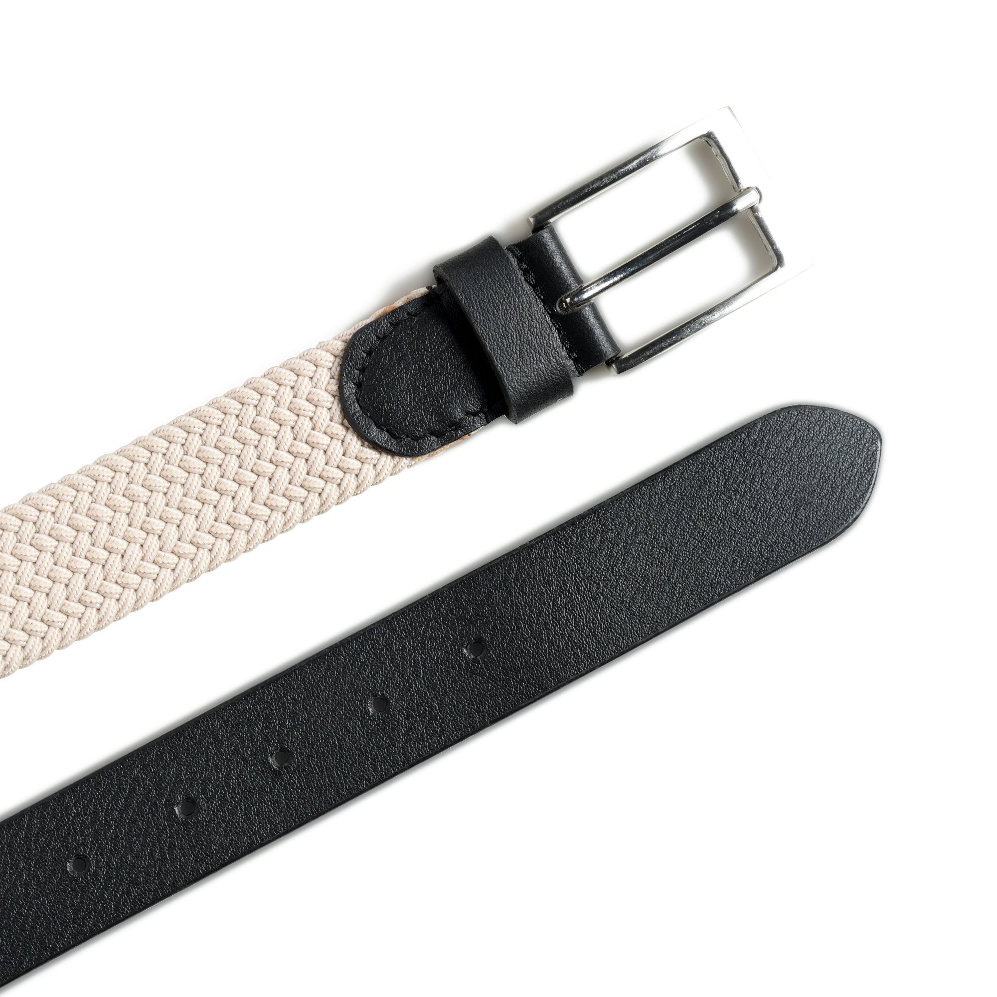 Cream & Black Braided Canvas Leather Belt