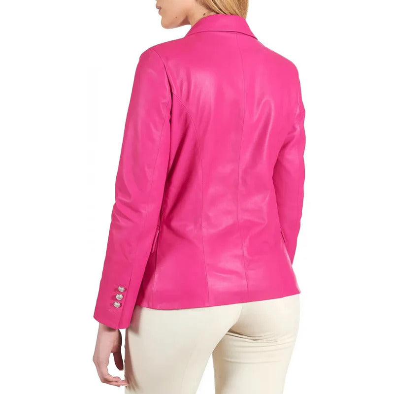 Women's Pink Breasted Leather Coat