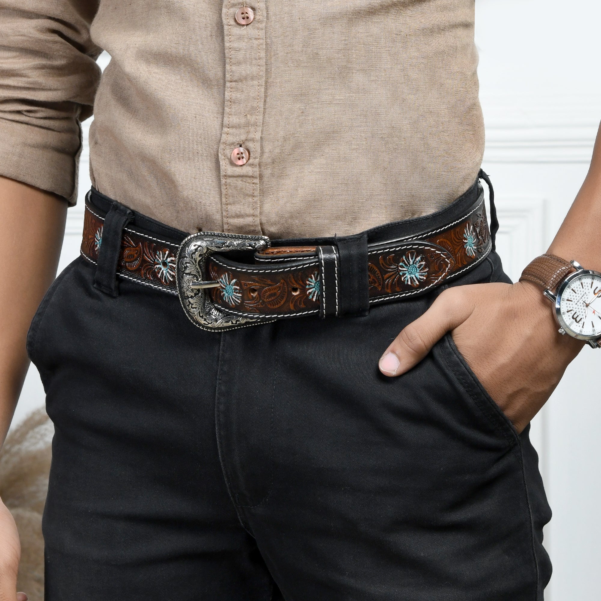 Antique Style Western Leather Belt