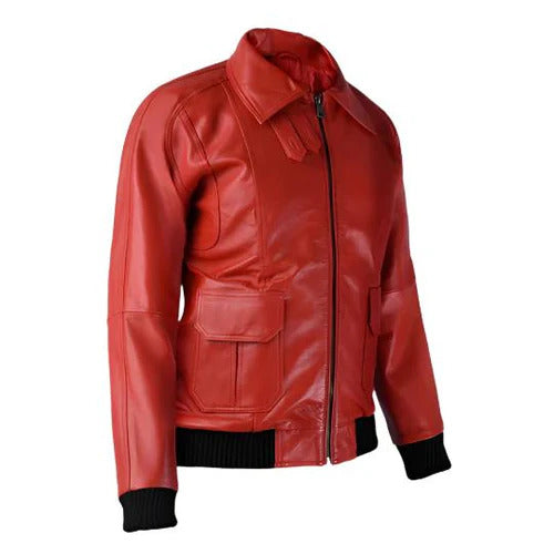 Men's Red Horizon Leather Bomber Jacket