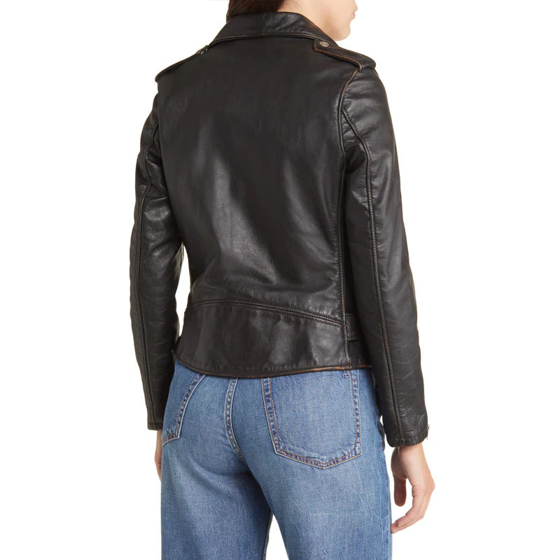 Women's Black Asymmetric Moto Leather Jacket