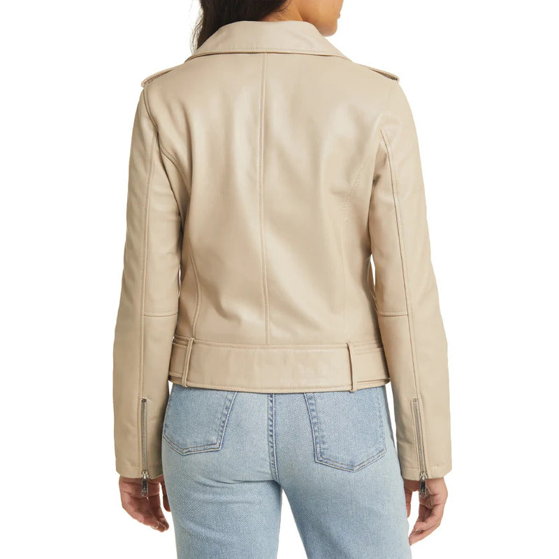 Women's Beige Sam Edelmen Moto Leather Jacket