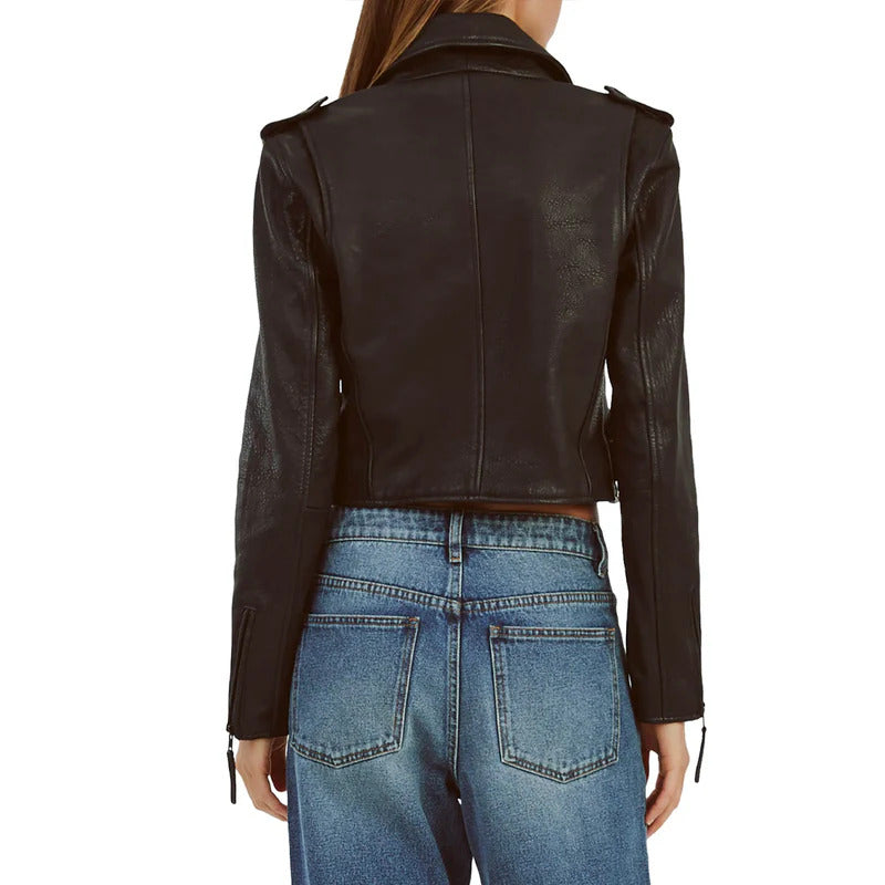 Women's Crop Style Moto Leather Jacket