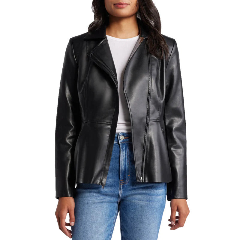 Women's Peplum Moto Leather Jacket