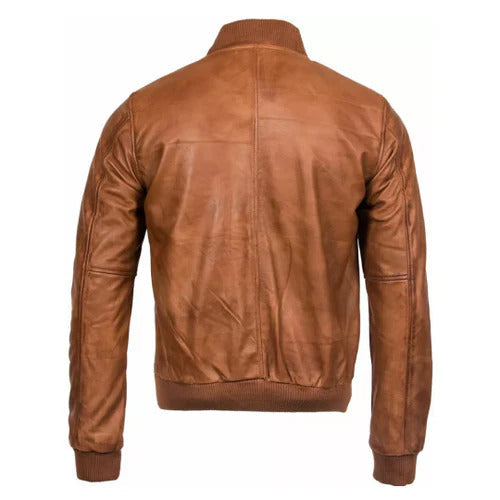 Men's Tan Arcane Leather Bomber Jacket