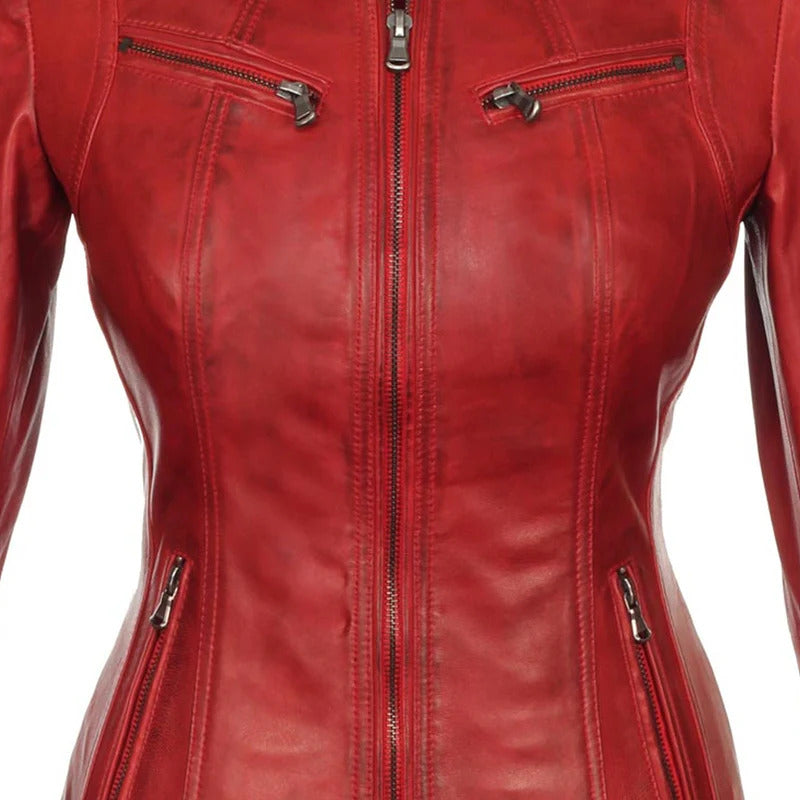 Women's Red Versona Leather Jacket