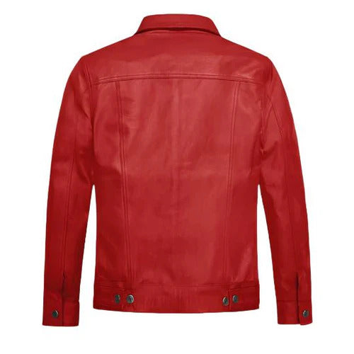 Men's Red Thunder Leather Trucker Jacket