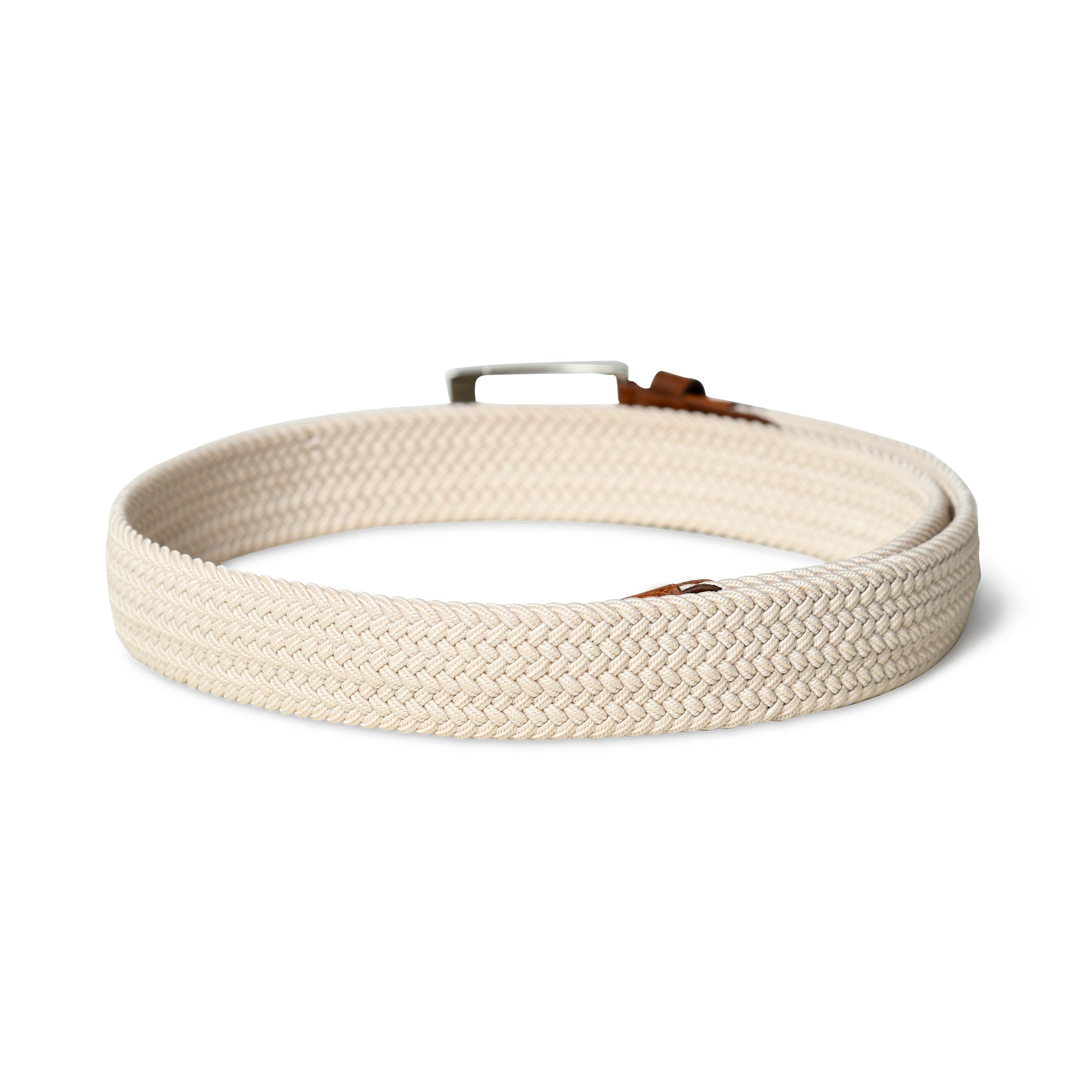 Cream & Brown Braided Canvas Leather Belt