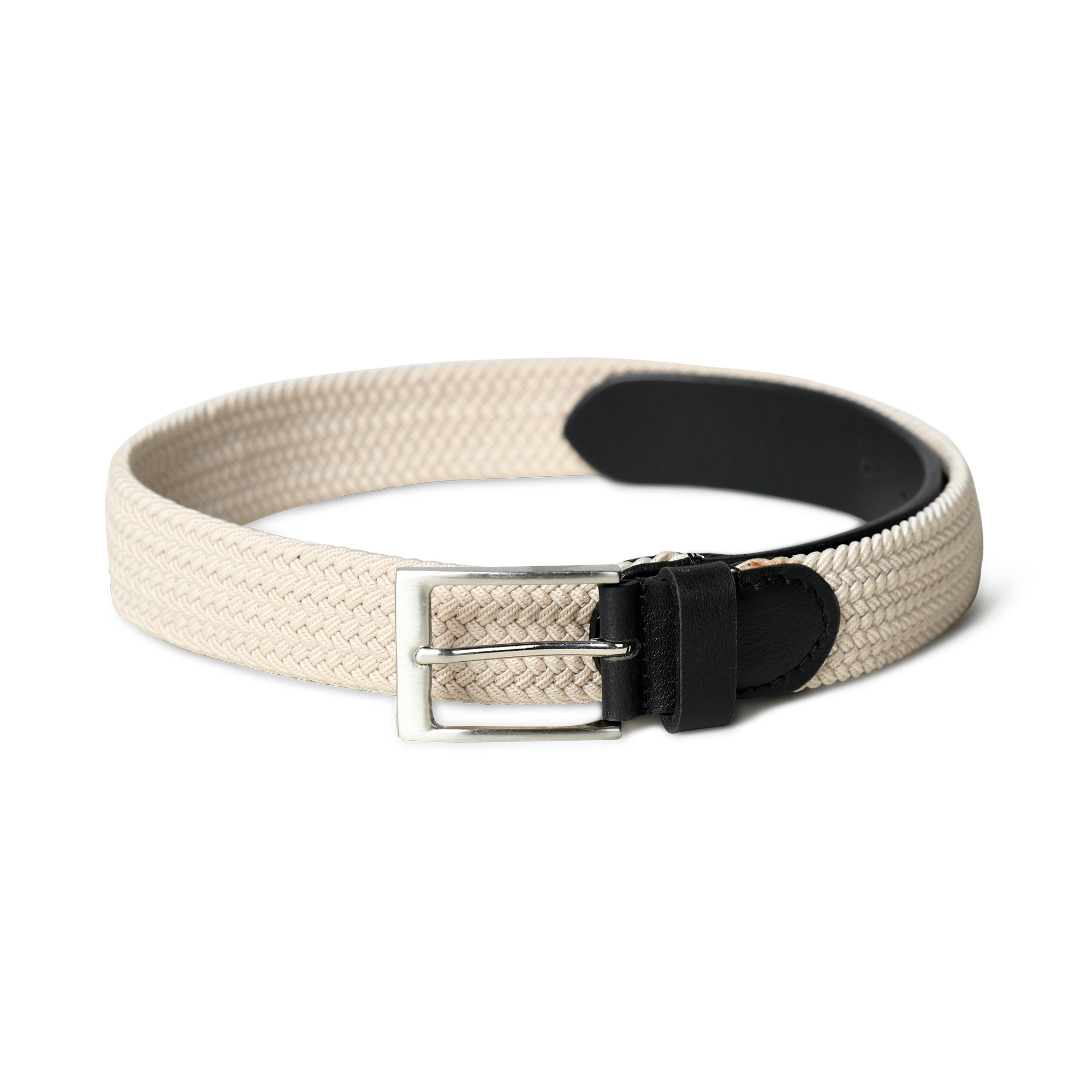 Cream & Black Braided Canvas Leather Belt