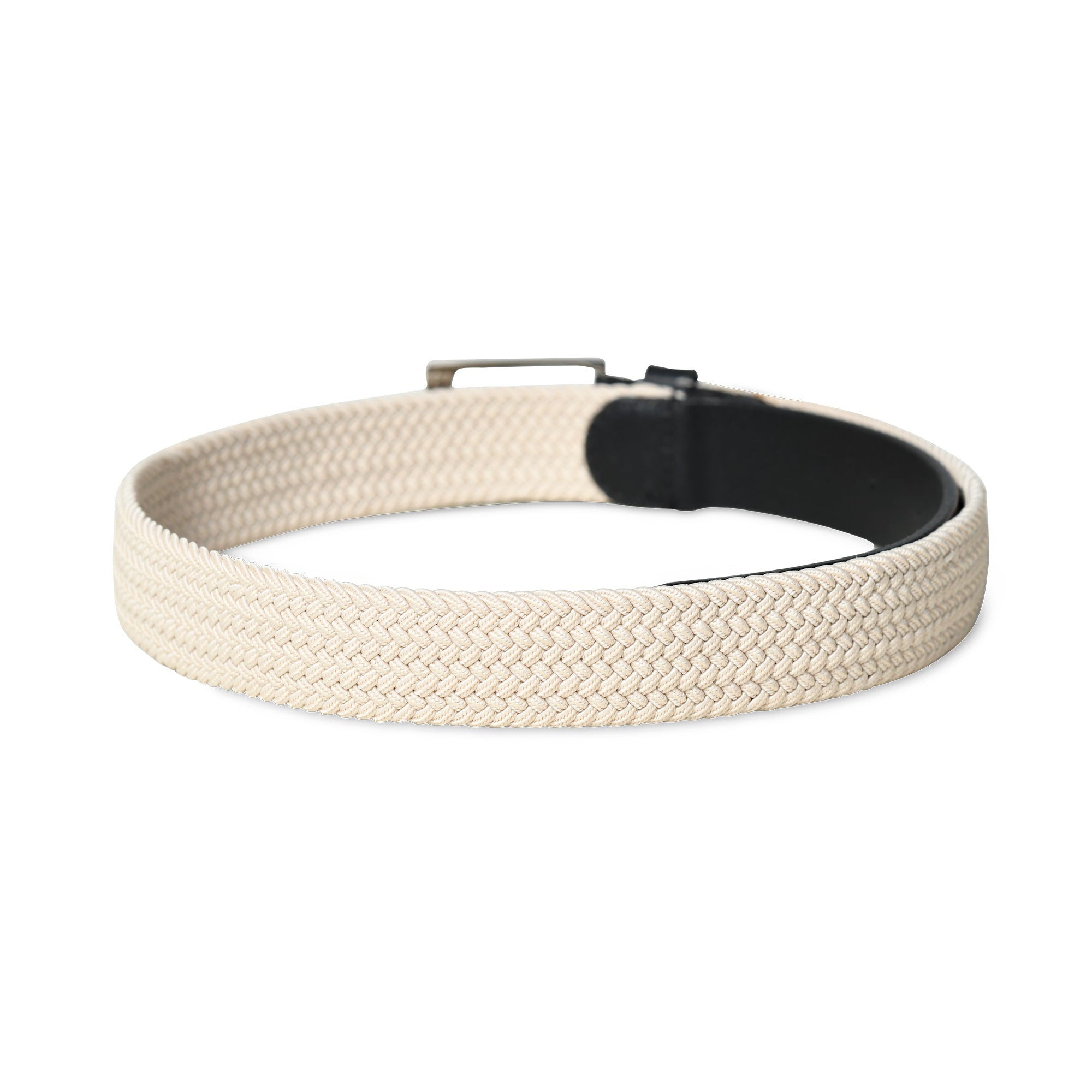 Cream & Black Braided Canvas Leather Belt